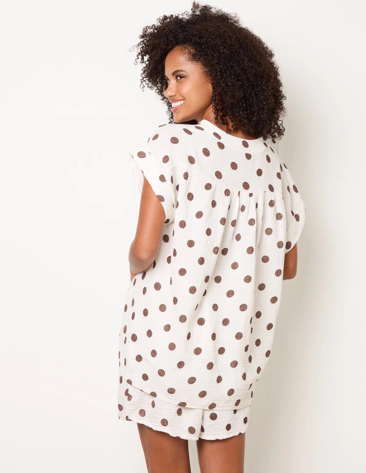 Blue Vanilla Cheesecloth Polka Dot Short Set - 4