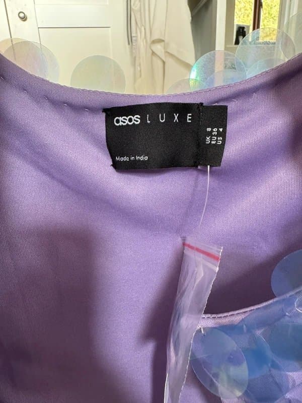 ASOS ASOS luxe purple disc sequin mini tux dress open back