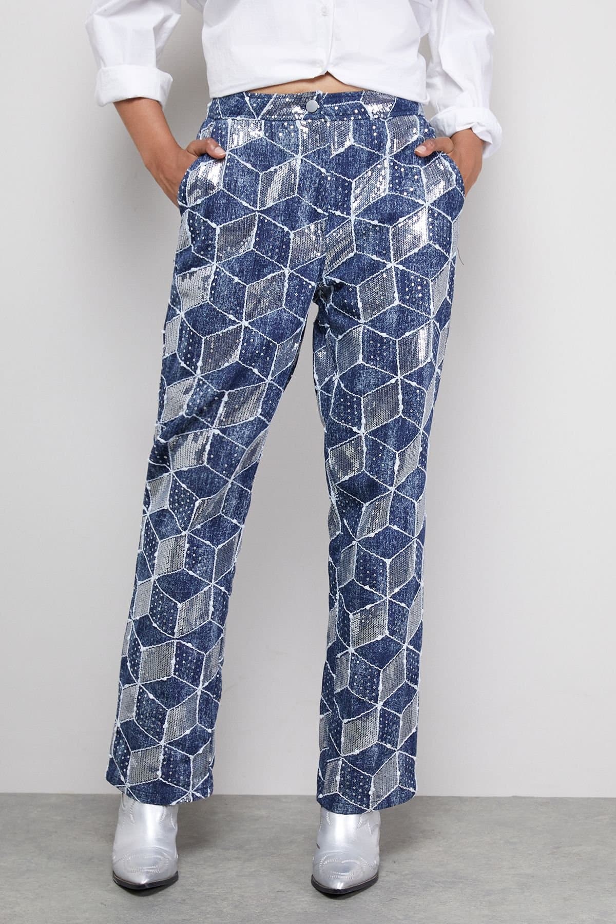 Warehouse Warehouse Women's Patterned Sequin Denim Jean