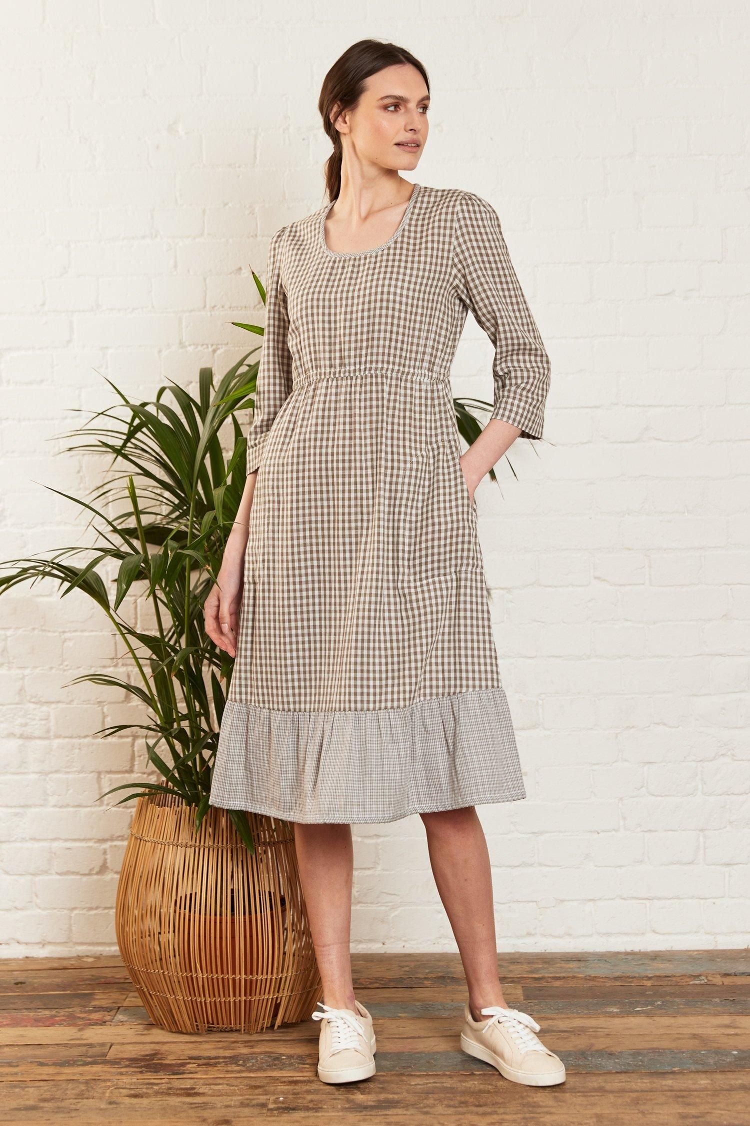 Nomads Clothing Nomads Clothing Women's Check Double Cotton Dress in Light Stone - 2