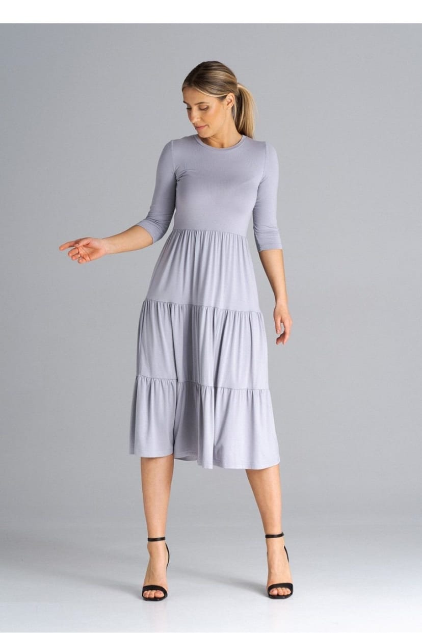 Love Lace Love Lace Women's Midi Dress With Crinkled Ruffles Quarter Sleeves in Grey - 1