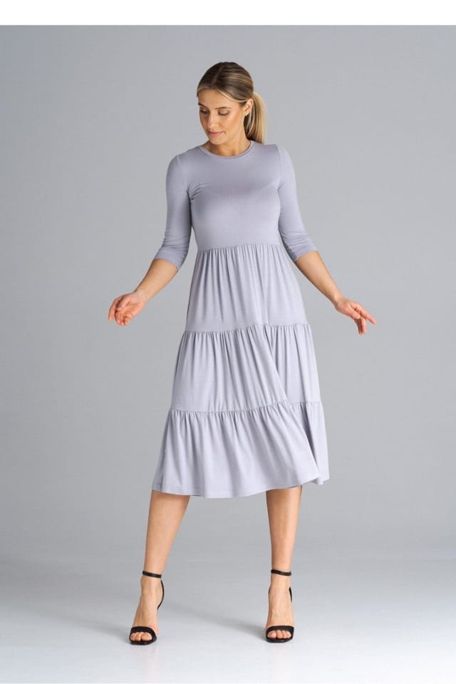 Love Lace Love Lace Women's Midi Dress With Crinkled Ruffles Quarter Sleeves in Grey - 2
