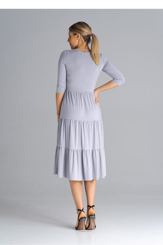 Love Lace Love Lace Women's Midi Dress With Crinkled Ruffles Quarter Sleeves in Grey - 3