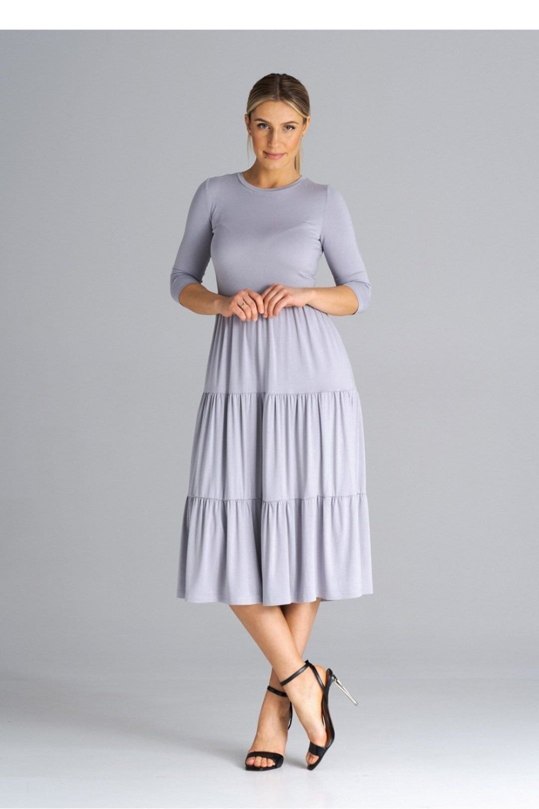 Love Lace Love Lace Women's Midi Dress With Crinkled Ruffles Quarter Sleeves in Grey - 4