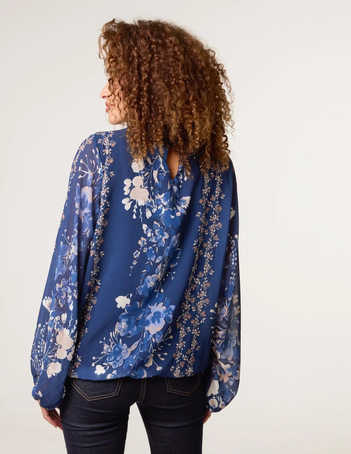 Blue Vanilla High Neck Puffball Floral Blouse - 4