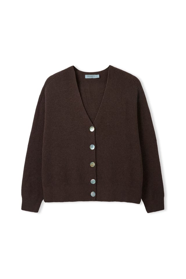 Celtic & Co Celtic & Co Women's Slouchy Ribbed V-Neck Cardigan in Dark Brown - 2