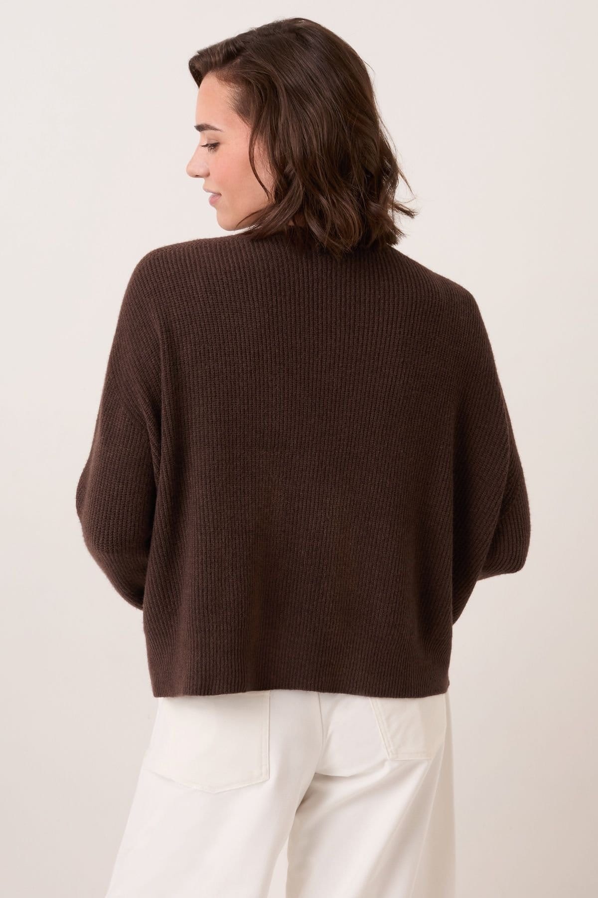 Celtic & Co Celtic & Co Women's Slouchy Ribbed V-Neck Cardigan in Dark Brown - 4