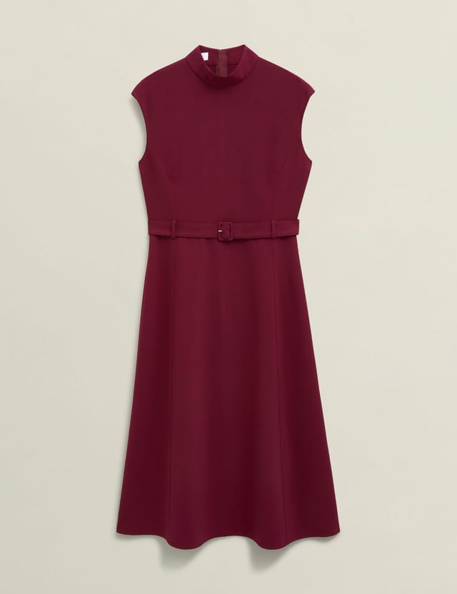 Hobbs London Hobbs London Women's Leslie Belted High Neck Midi Dress in Wine - 2