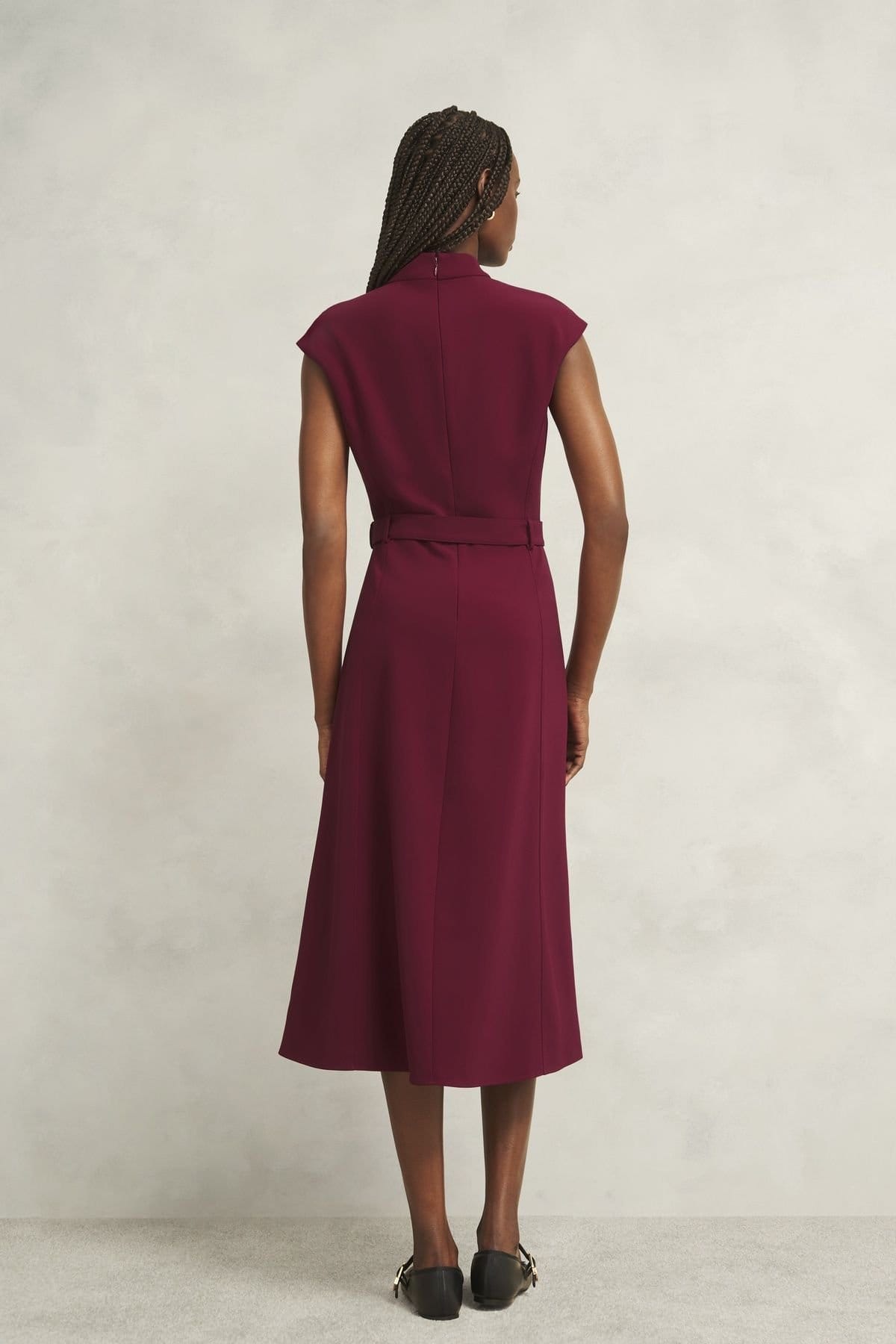 Hobbs London Hobbs London Women's Leslie Belted High Neck Midi Dress in Wine - 4