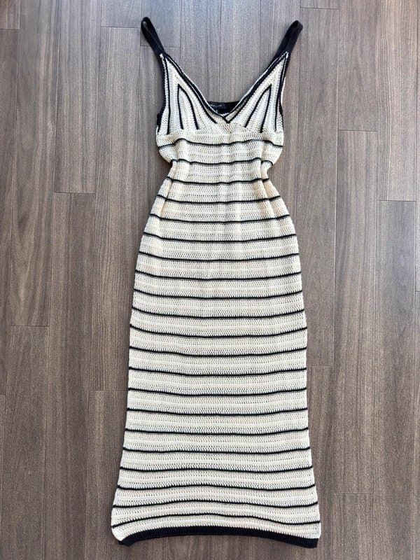 New Look Black And Cream Crochet Stripe Cover Up Maxi Summer Dress UK 14