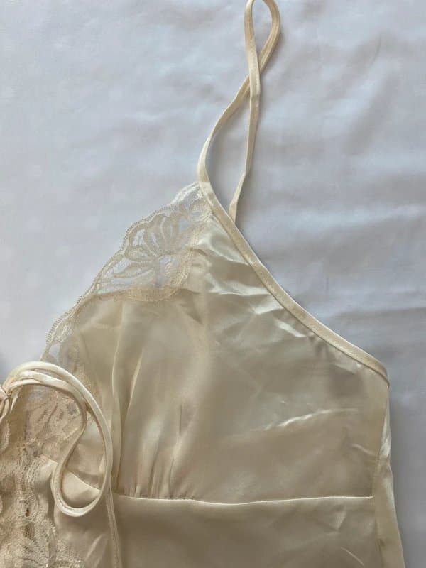 Cinema & Toile Vintage satin slip dress ivory lace chemise size M