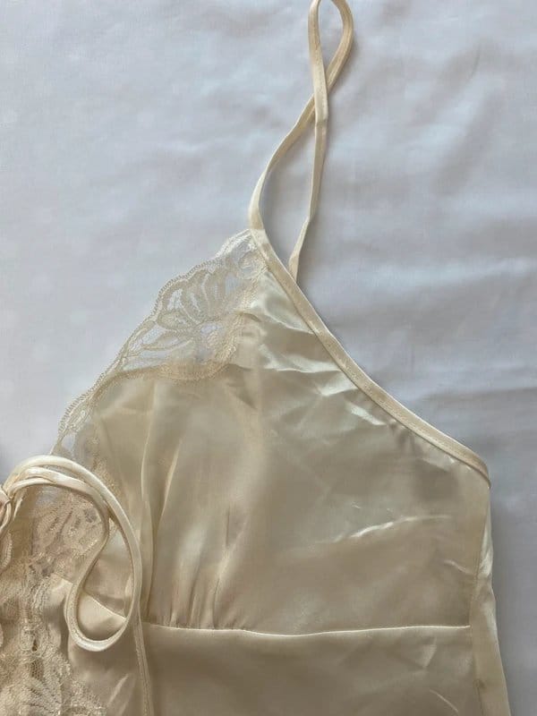 Cinema & Toile Vintage satin slip dress ivory lace chemise size M - 1
