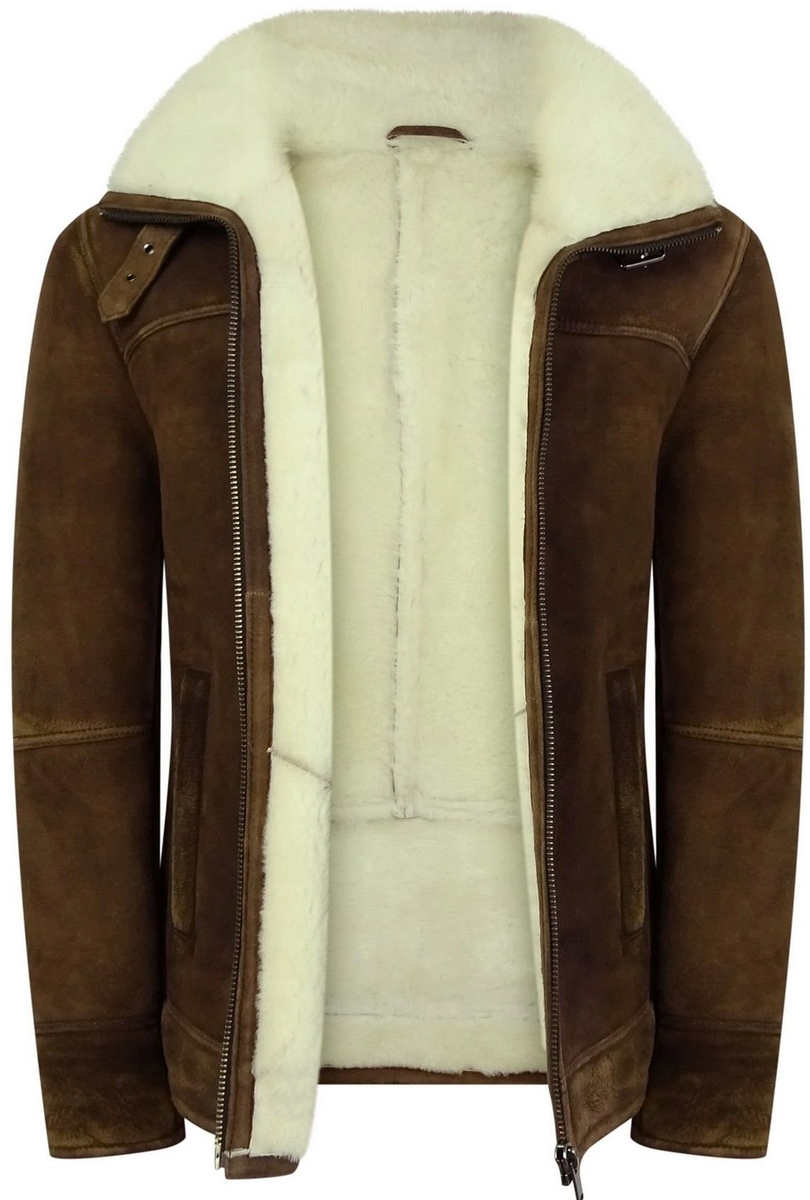 TruClothing TruClothing Men's Sherling Sheepskin Suede Pilot Jacket in Brown - 2