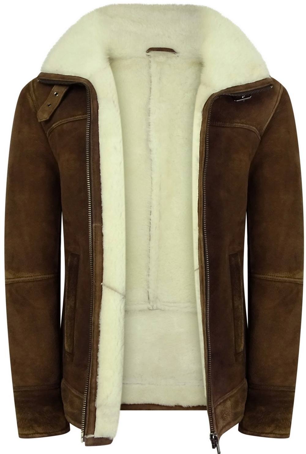 TruClothing TruClothing Men's Sherling Sheepskin Suede Pilot Jacket in Brown - 3