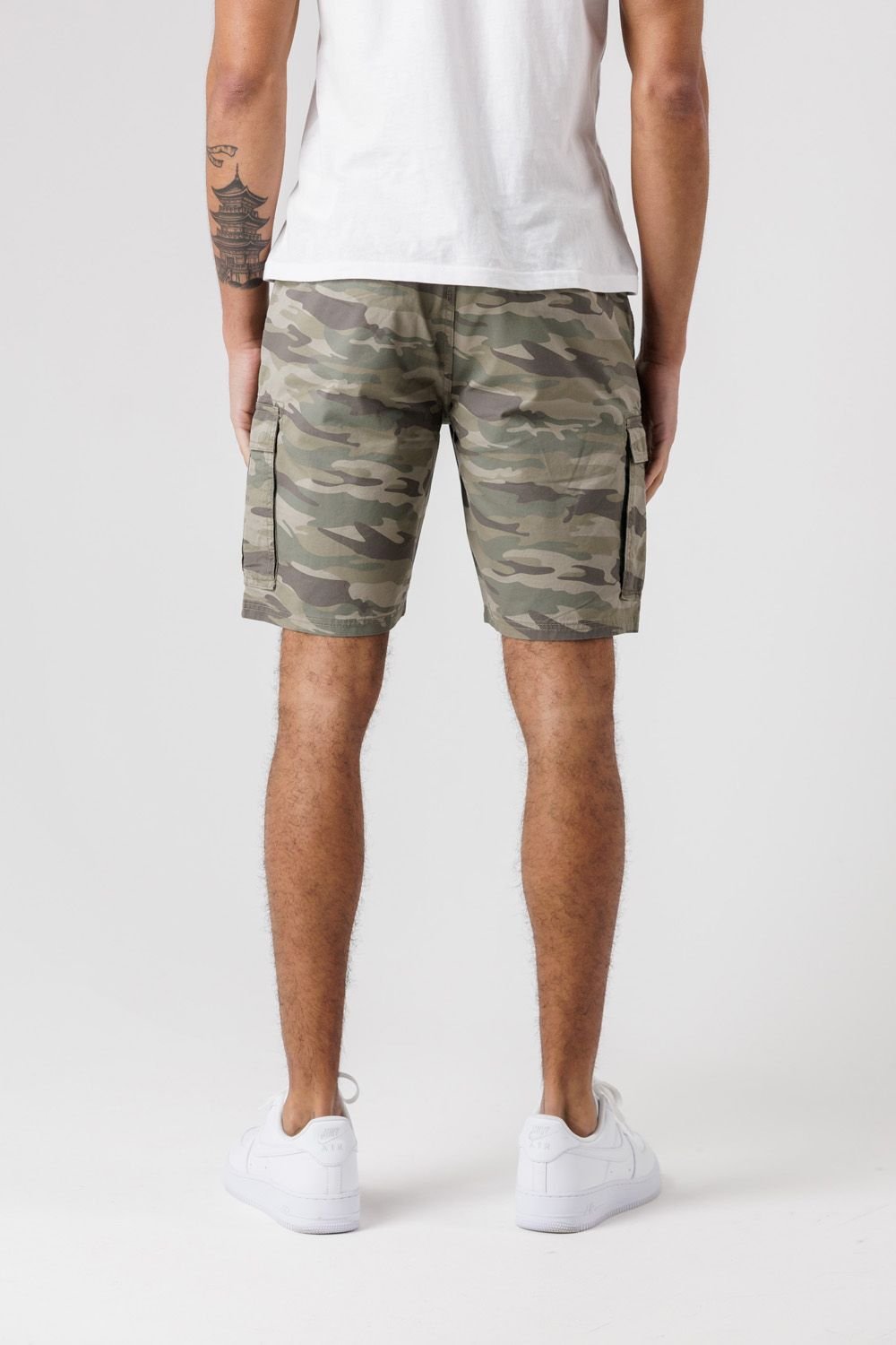 Tokyo Laundry Tokyo Laundry Men's Washed Cotton Twill Cargo Shorts with Camo Print in Khaki - 2