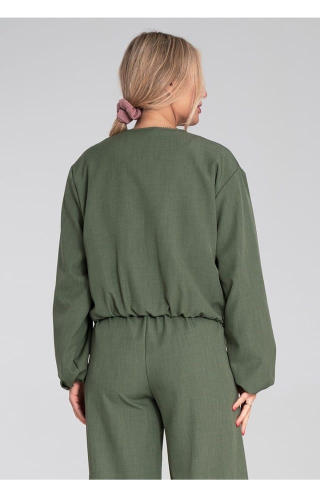 Love Lace Love Lace Women's Short Cut Zip Up Round Neck Jacket with Pockets in Green - 3