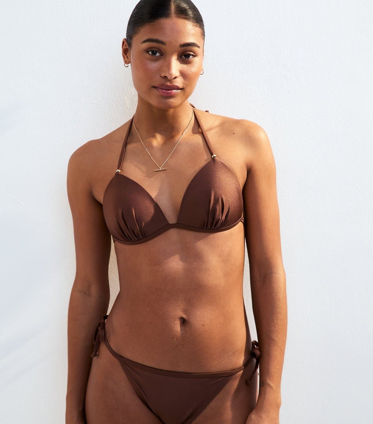 New Look New Look Dark Brown Halterneck Triangle Bikini Top