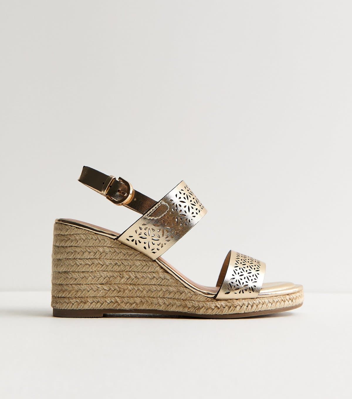 New Look Women's Gold Laser Cut Jute Wedge Sandals Vegan New Look