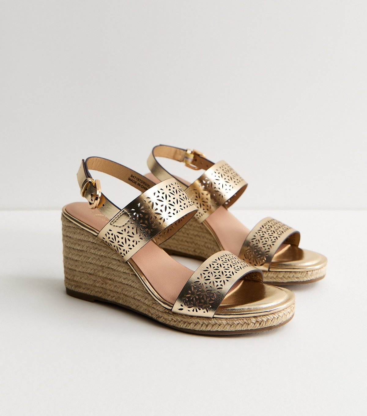 New Look Women's Gold Laser Cut Jute Wedge Sandals Vegan New Look - 4