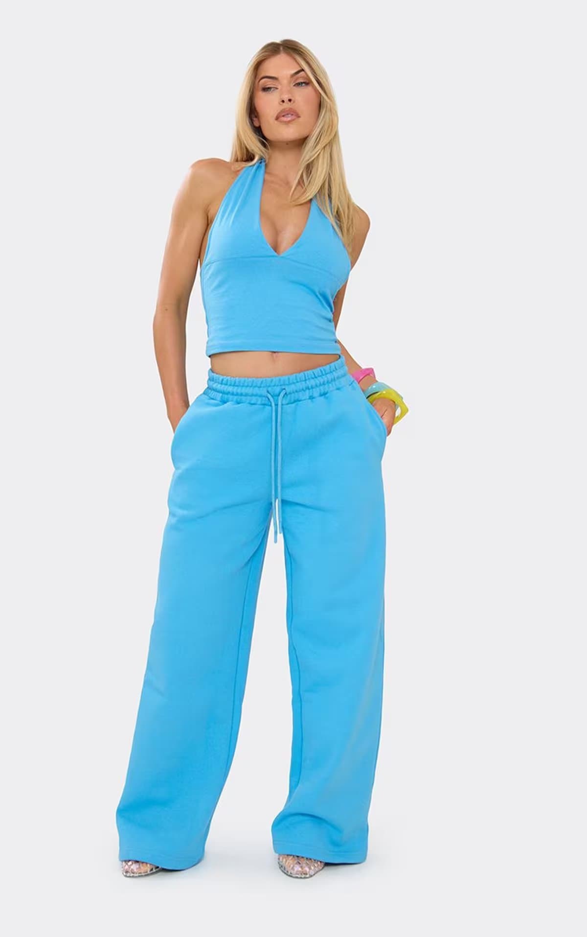 EGO Halterneck Plunge Front Top In Blue, Women's Size UK 6