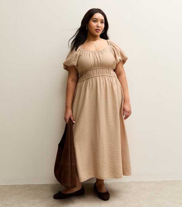New Look Women's Plus Size Camel Milkmaid Midi Dress Curves New Look - 3