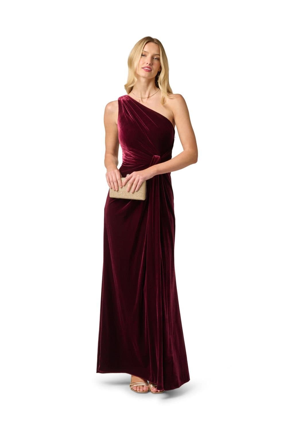 Adrianna Papell Adrianna Papell Women's One Shoulder Velvet Dress in Red