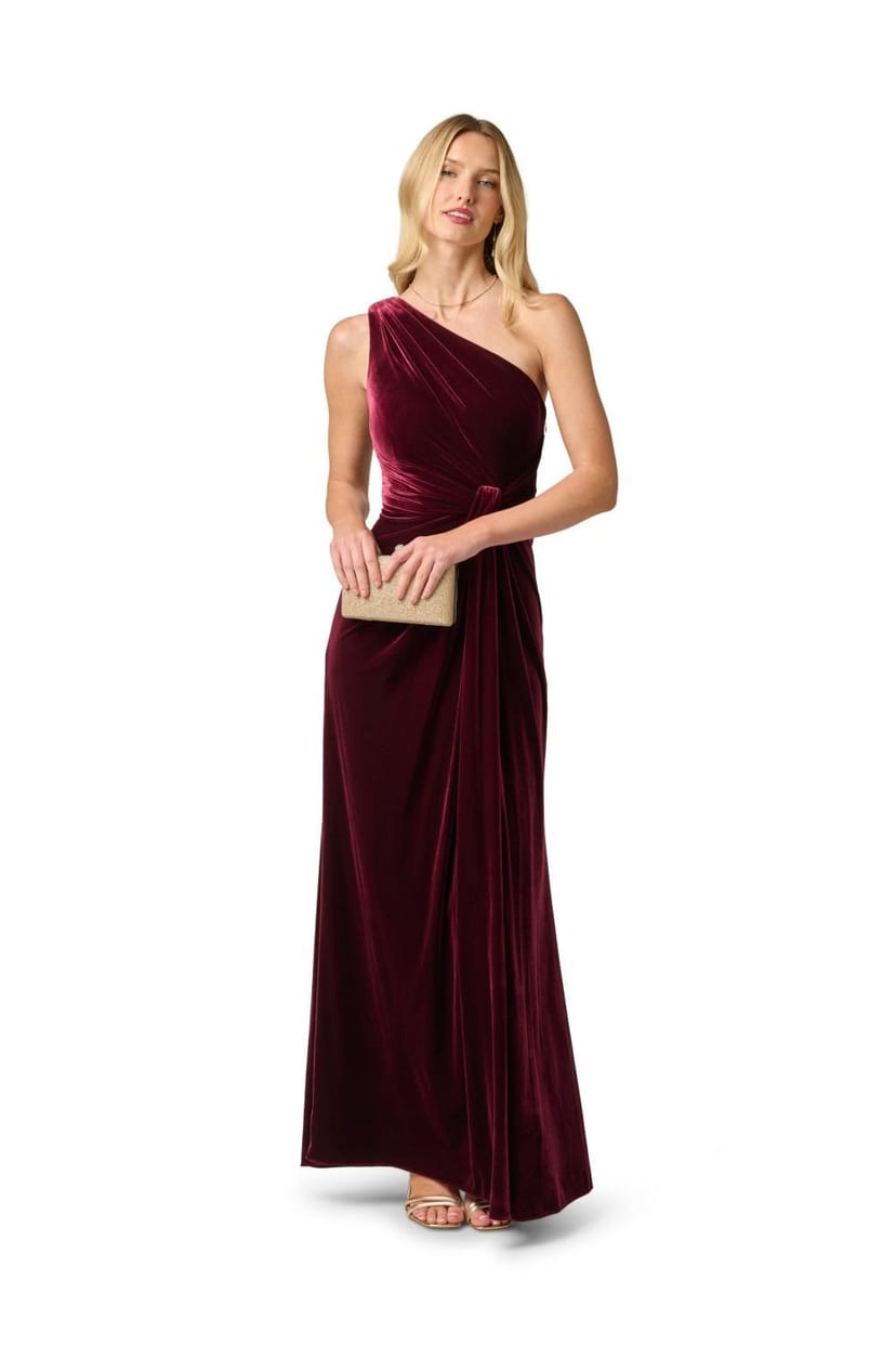 Adrianna Papell Adrianna Papell Women's One Shoulder Velvet Dress in Red - 1