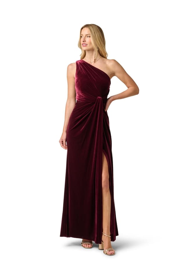 Adrianna Papell Adrianna Papell Women's One Shoulder Velvet Dress in Red - 2