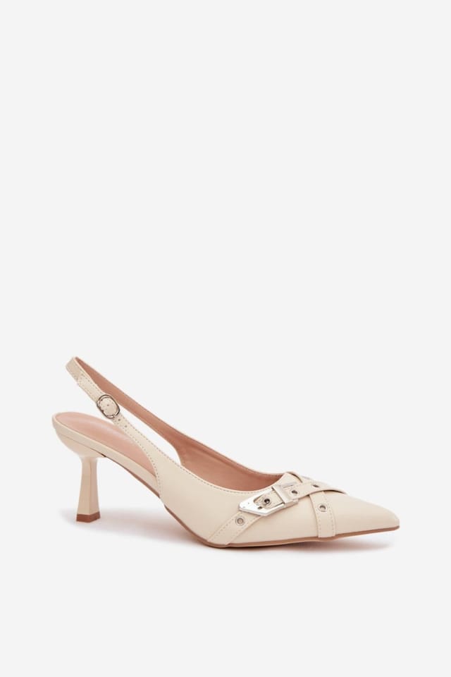Love Lace Love Lace Women's Pointed Toe Stiletto Heel Sandals with Buckle Closure Adjustable in Beige - 2
