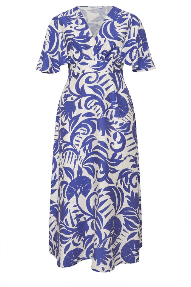 Yours Yours Women's Floral Linen Look Wrap Dress in Blue - 2