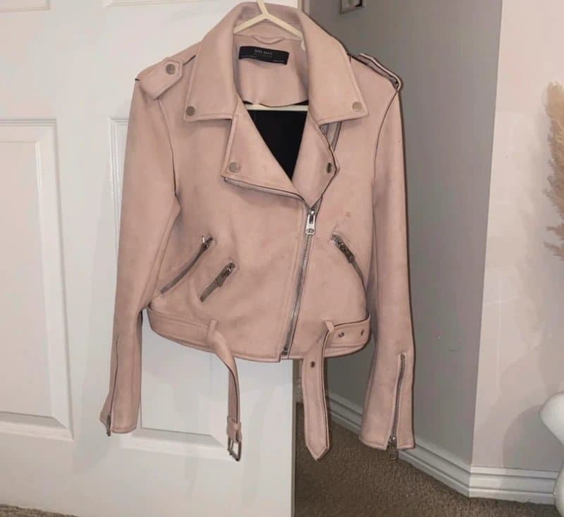 Zara Zara basic outerwear suede dusky pink biker jacket
