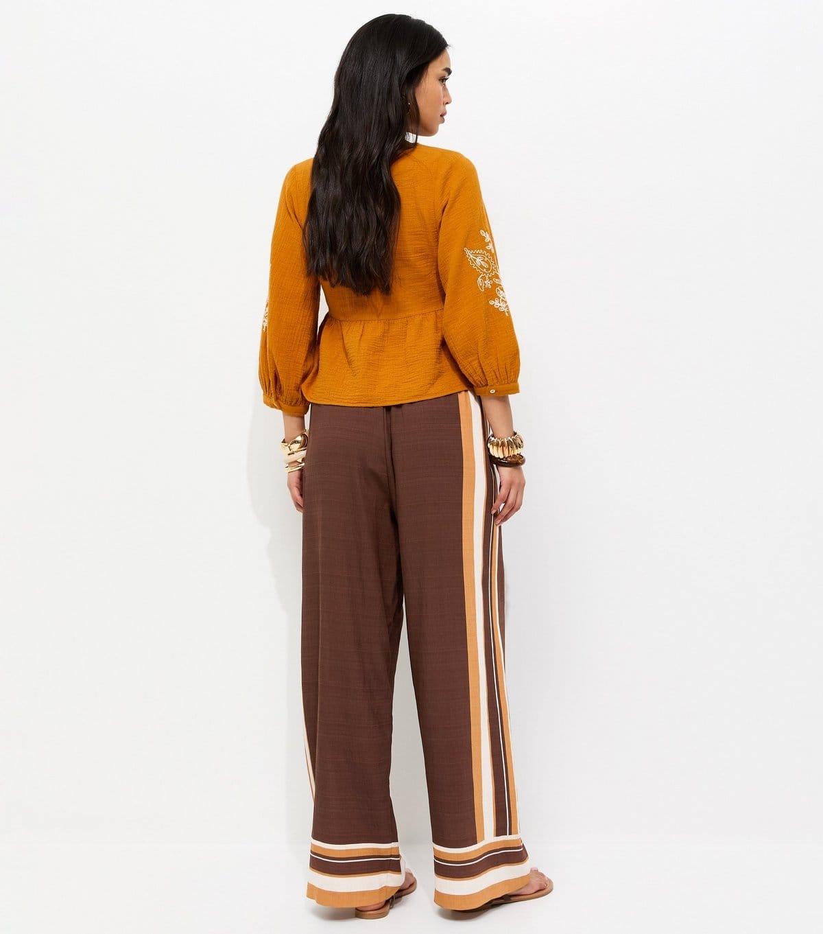 New Look Women's Brown Border Stripe Wide Leg Trousers New Look - 4