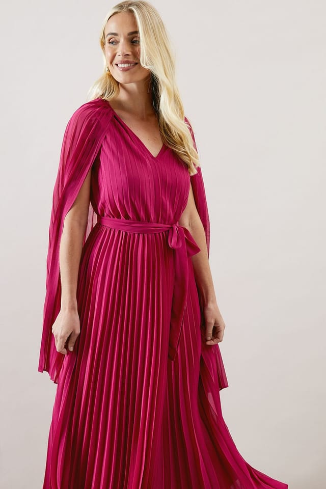 Wallis Wallis Women's Petite Occasion Pleated Cape Midi Dress in Fuchsia - 2