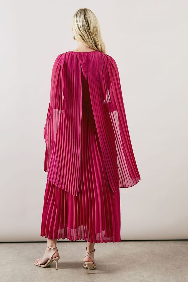 Wallis Wallis Women's Petite Occasion Pleated Cape Midi Dress in Fuchsia - 3
