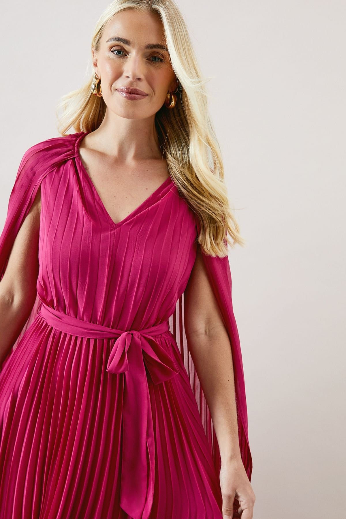 Wallis Wallis Women's Petite Occasion Pleated Cape Midi Dress in Fuchsia - 4