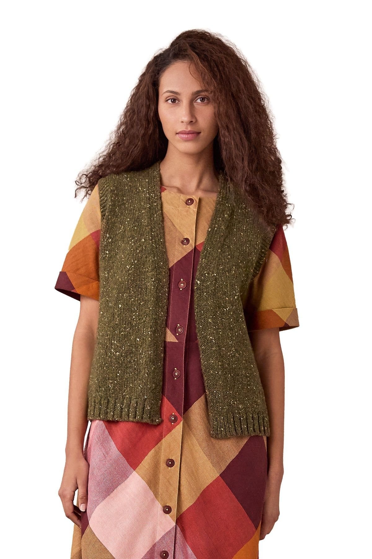 Celtic & Co Women's Donegal Boxy Fit Vest in Dark Olive