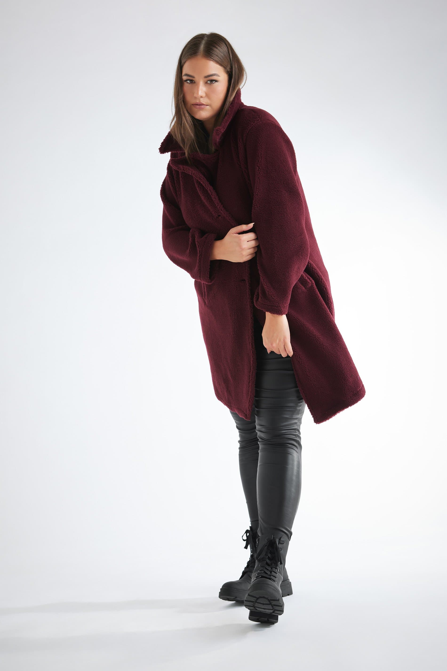 Yours Curve Plus Size Dark Red Faux Fur Coat