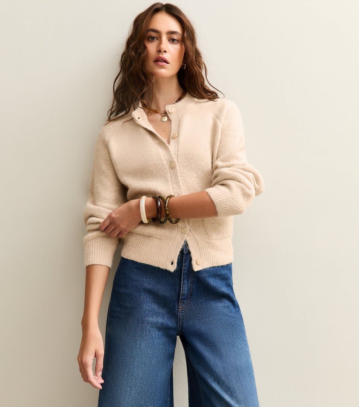 New Look Women's Cream Double Pocket Textured Knit Cardigan New Look