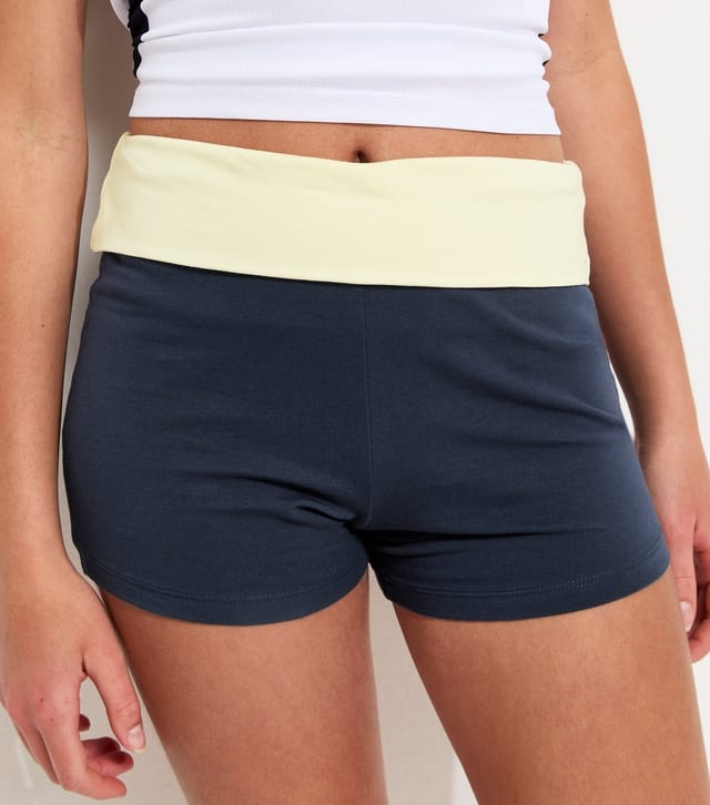 New Look Girls' Blue Cotton Rich Folded Waistband Colour Block Shorts New Look - 2