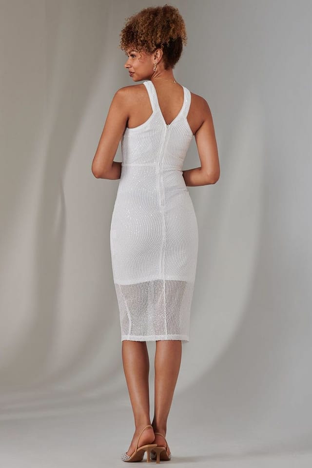 Jolie Moi Jolie Moi Women's Cross Neck Slit Bodycon Dress in White - 2