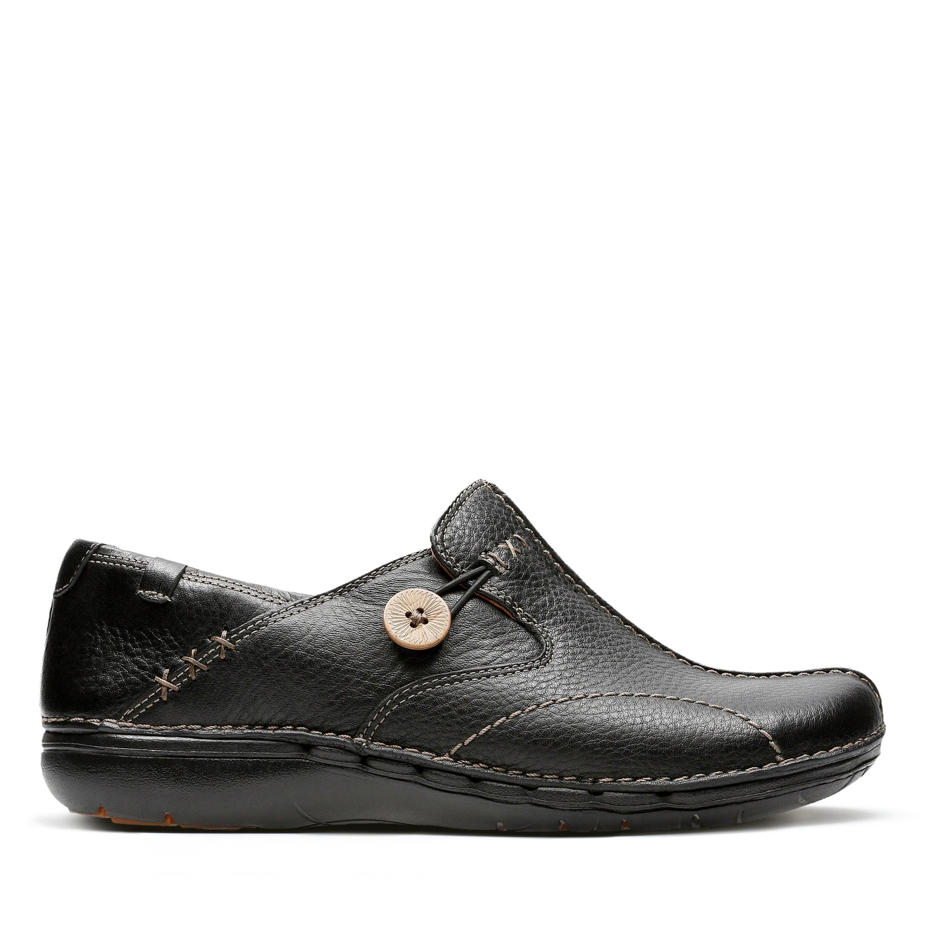 Clarks Clarks Women's Un Loop Black Leather Slip Ons - 1