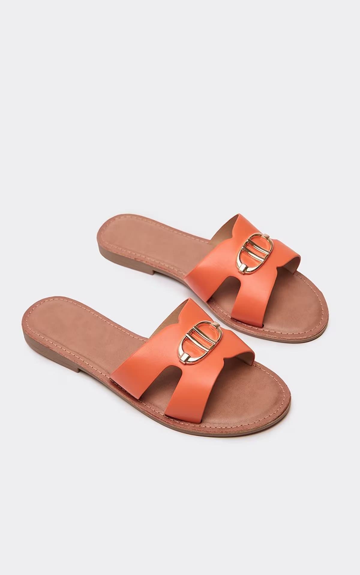 EGO EGO Orange Faux Leather Cut Out Trim Detail Flat Slider Sandal