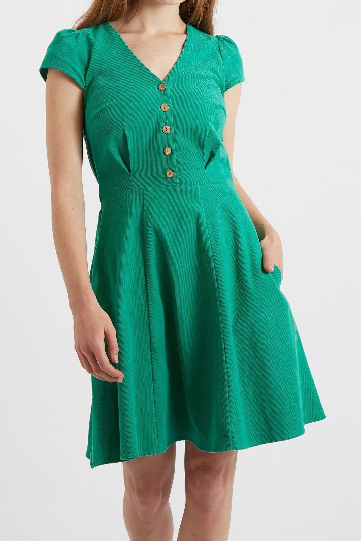 Louche Louche Women's Cathleen Green Mini Baby Cord Tea Dress