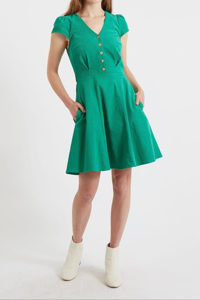 Louche Louche Women's Cathleen Green Mini Baby Cord Tea Dress - 3