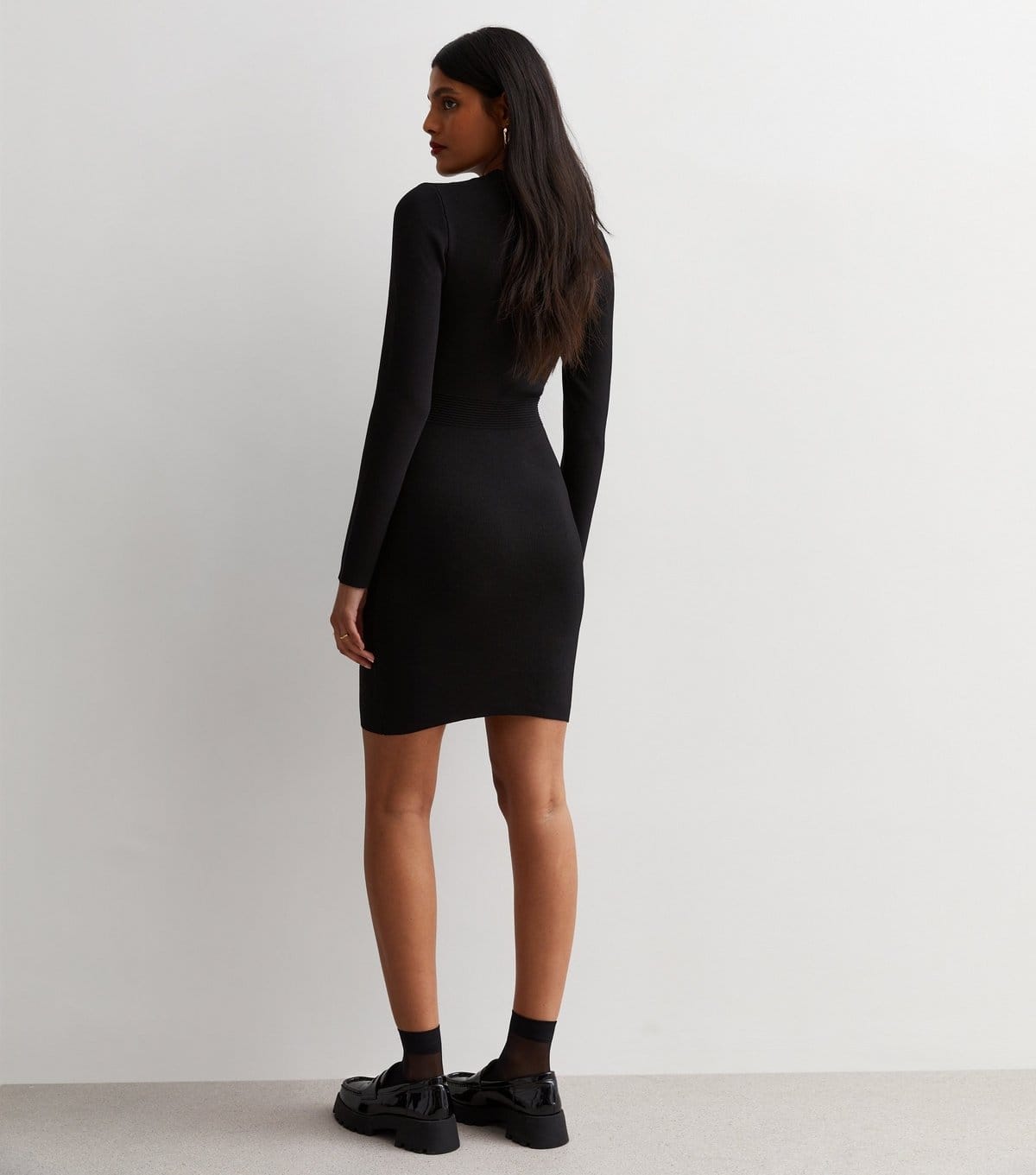 New Look Women's Black Long Sleeve Button Front Bodycon Mini Dress New Look - 4