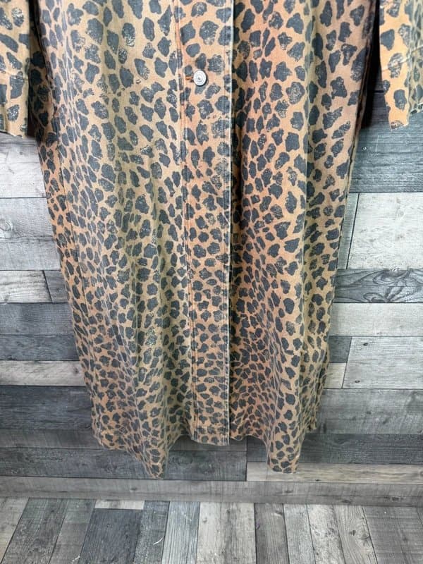 Free People Free People Monique Denim Duster Coat Jacket Size Large Leopard Animal Print We The Free Midi