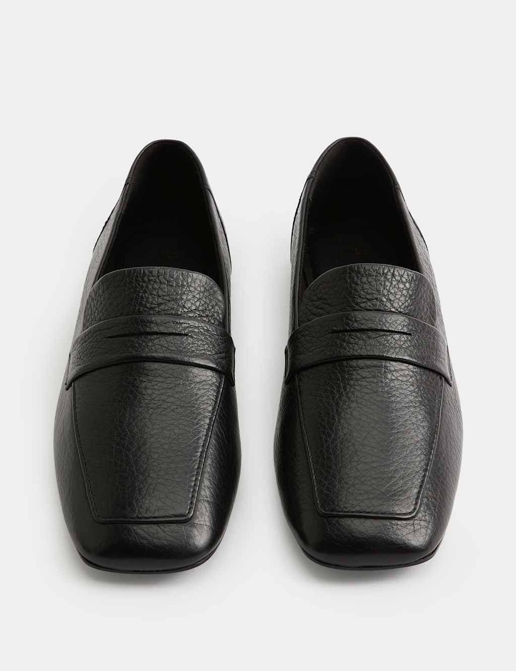 Marks & Spencer M&S Leather Flat Square Toe Loafers Black