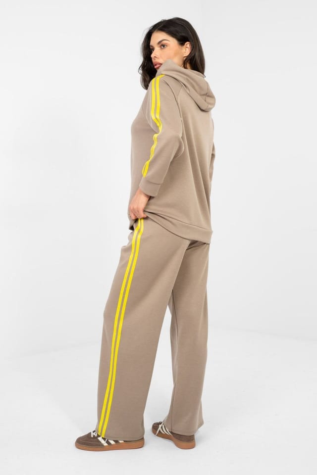 Love Lace Love Lace Women's Striped Hooded Zip Tracksuit Set with Pockets in Beige - 3