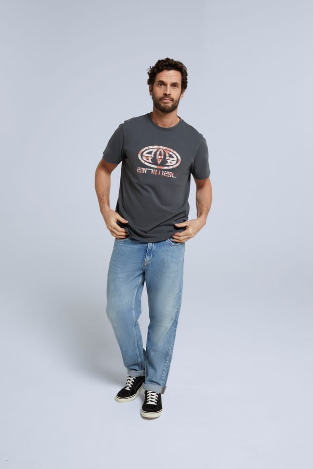 Animal Animal Men's 'Jacob' Short Sleeve Relaxed Fit Lightweight Casual Cotton T-Shirt in Charcoal - 2