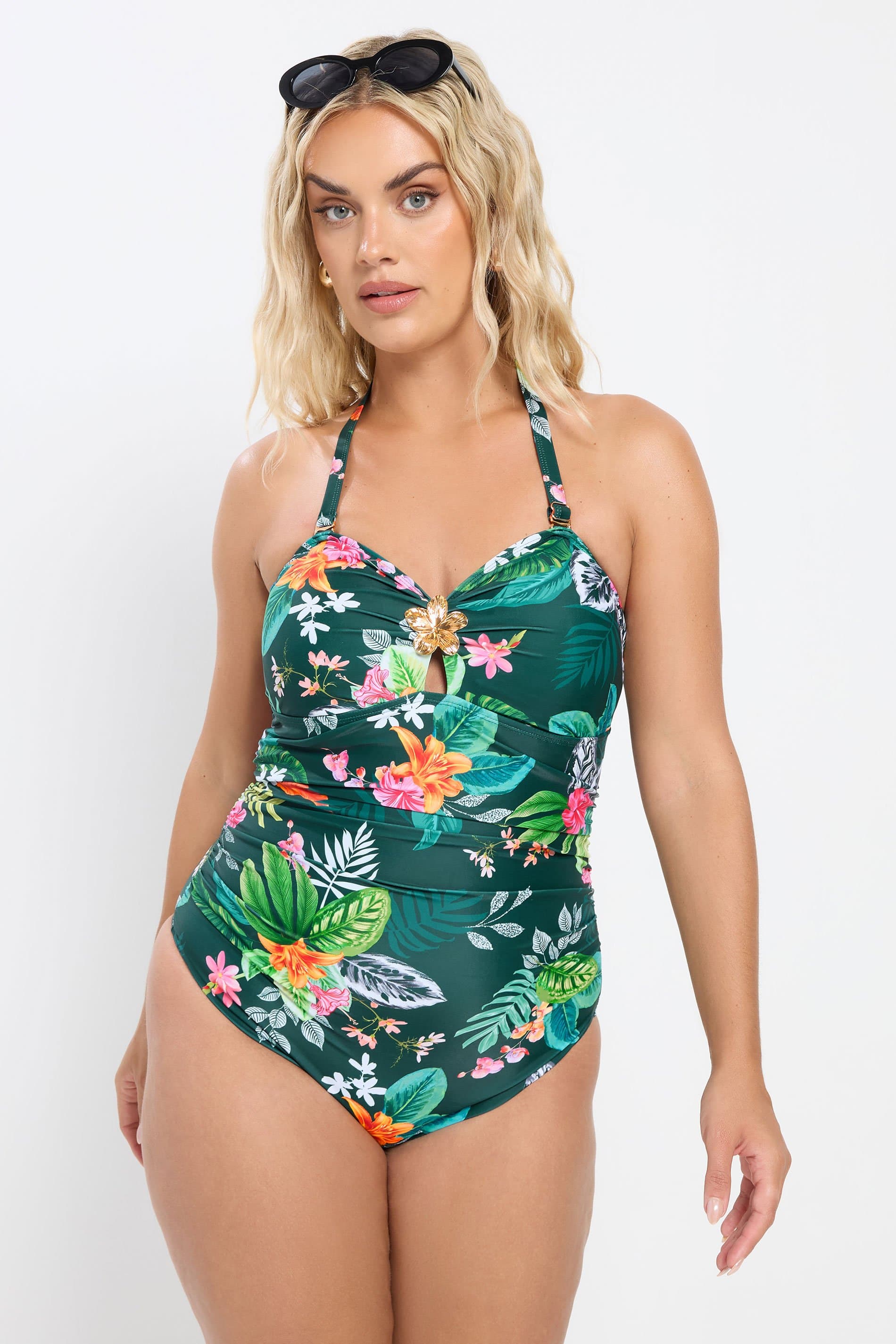 Yours Plus Size Green Tropical Print Swimsuit